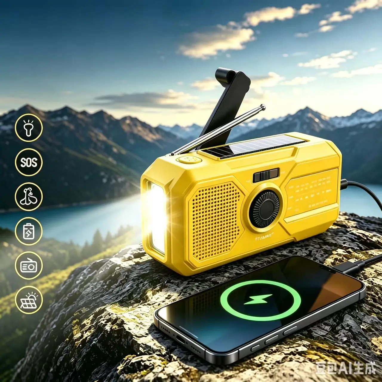 Emergency Solar Hand Crank Solar Radio with LED Flashlight for camp, AM/FM  Portable  Radio  multi  power bank Charging light