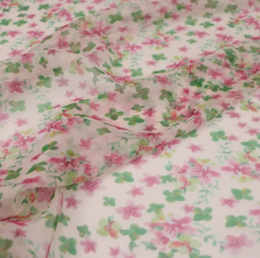 Kain Georgette Sutra 100 Alami Bunga Kecil Lembut Cetak Menarik Terbaik untuk Gaun Anak Perempuan Musim Panas Mode Syal Panjang