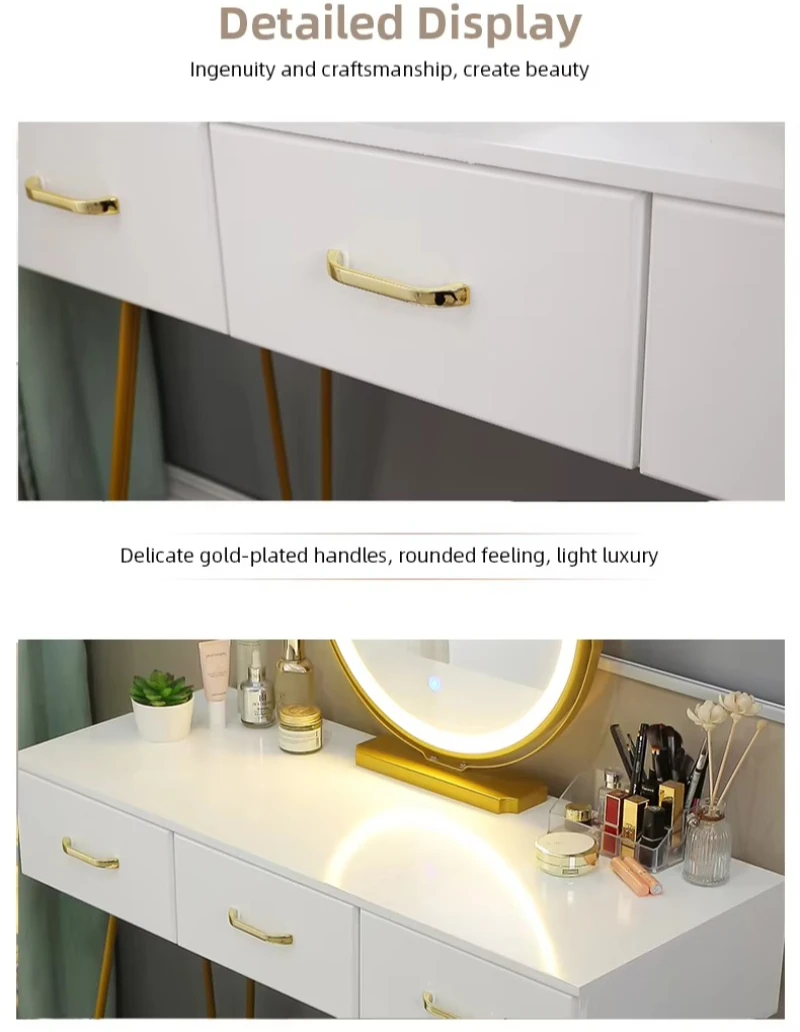 White Dresser Makeup Vanity Lights Vanity Desk Drawers Adjustable Brightness Mirror Bedroom Modern Style Vanity Desk