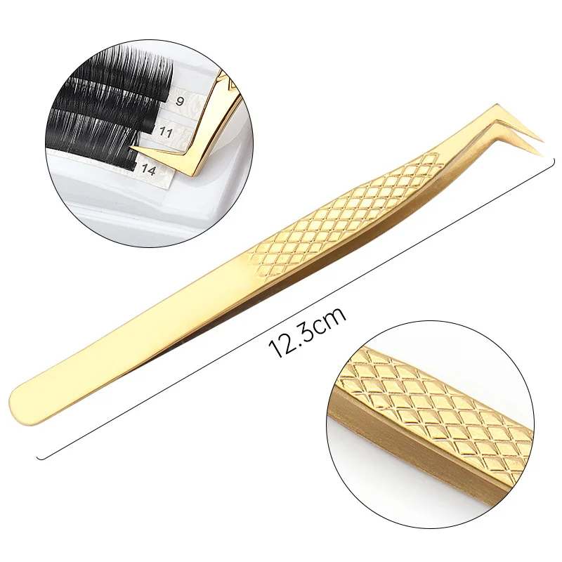 1 stücke Edelstahl Wimpern Pinzette Professionelle Für Wimpern Verlängerung Gold Decor Anti-statische Wimpern Pinzette Make-Up-Tools