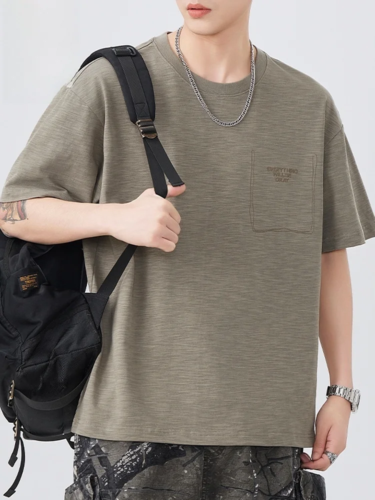 

Мужская летняя футболка из чистого хлопка и бамбукового волокна, свободного кроя, повседневный молодежный топ с круглым вырезом