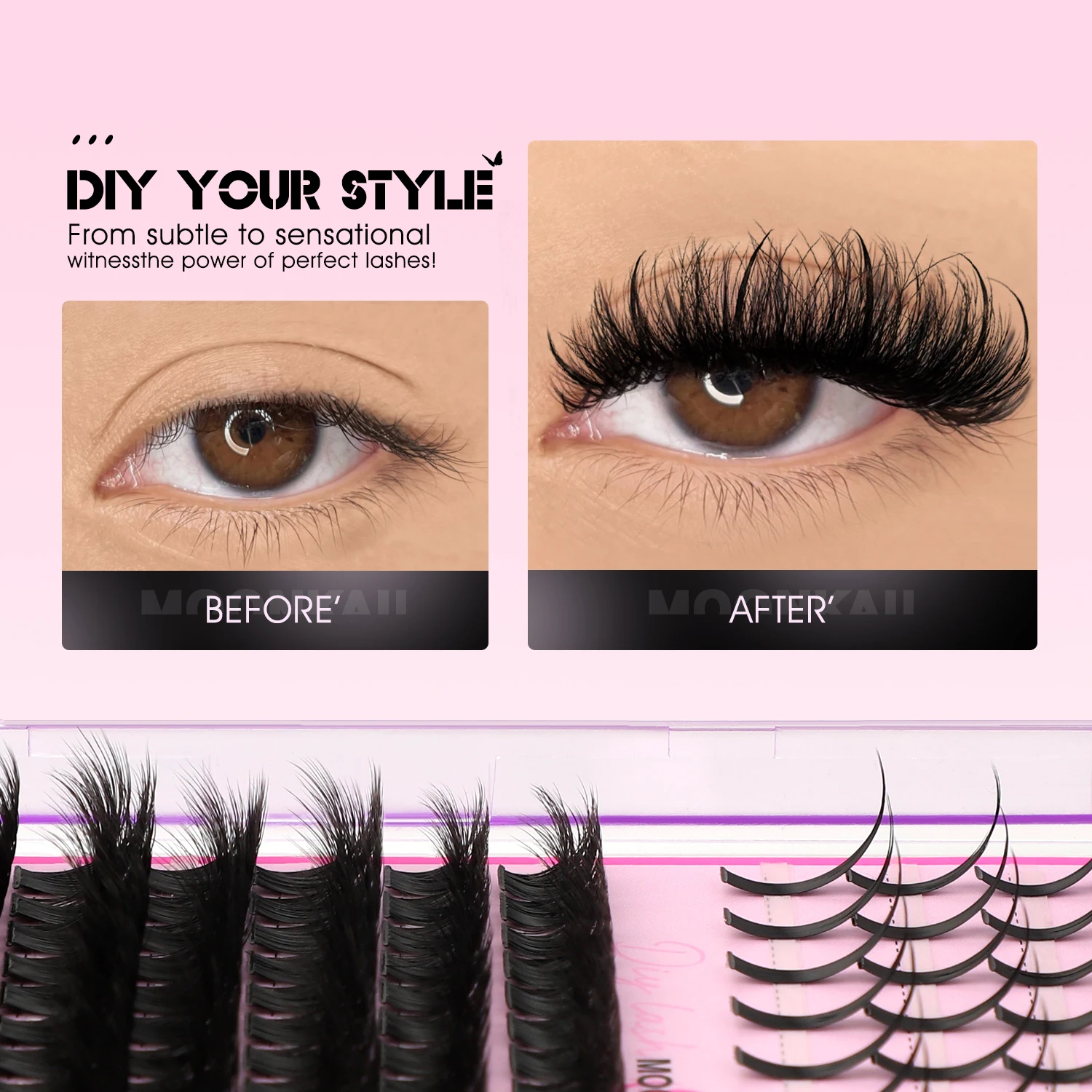 MOONKALI مجموعات الرموش لتقوم بها بنفسك رمش تمديد المسامير الفردية جلدة مانغا الرموش حجم شائكة لاش مجموعات #6