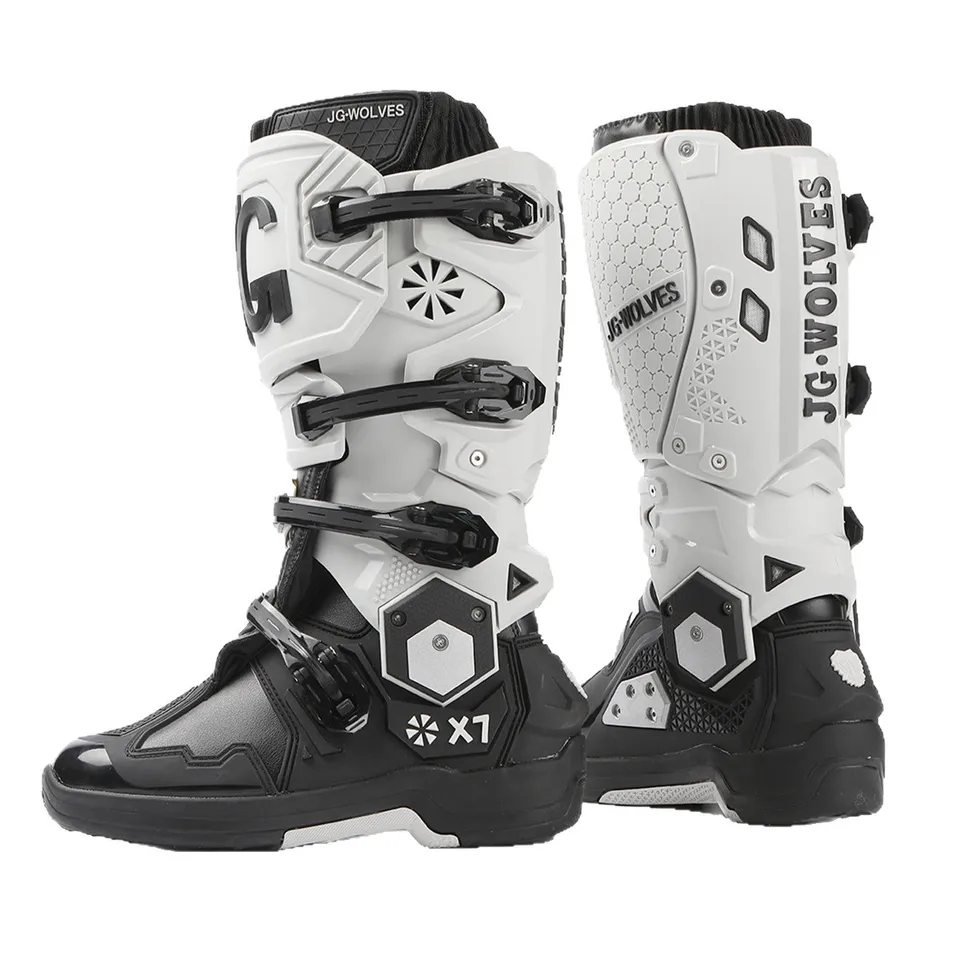 【未使用品】JG・WOLVES バイク用 レーシングブーツ ホワイト/ブラック JG WOLVES Professional Motorcycle Boots Mens Long Motocross Off