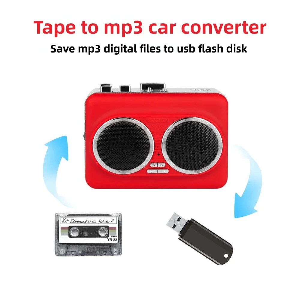 Lecteur de cassettes USB, Capture Audio musicale, lecteur de cassettes, convertisseur de bande vers MP3 sur PC avec double haut-parleur pour clé USB iPod