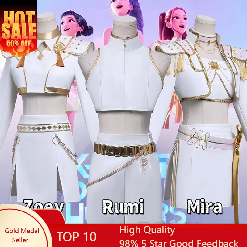 

Kpop Rumi Zoey Mira Cosplay Costume White Leather Unifrom Skirt Halloween Carnival Party Comic-con Role Playing Outfit Korea Ido