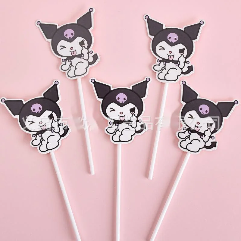 New 10Pcs Sanrio Kuromi Cake Topper Children Kawaii Cartoon Happy Birthday Decoration Plug-in