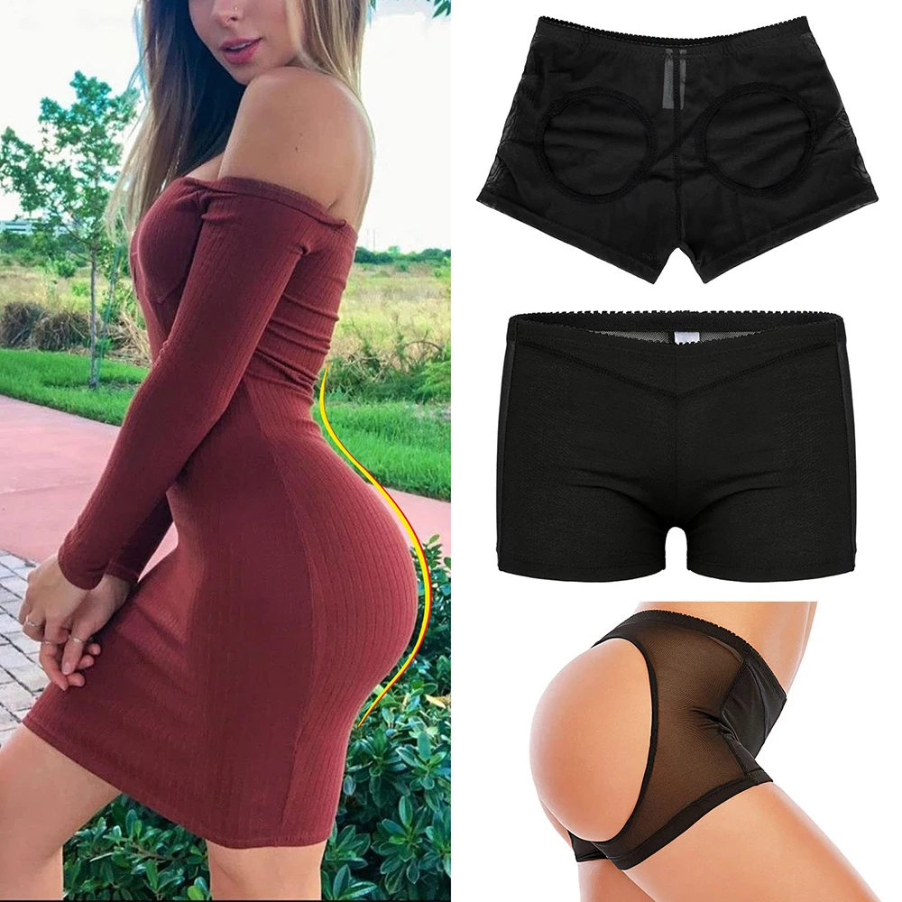 Women\'s Hollow Sexy Panties Butt Lifter Shapewear Tummy Control Bigger Butt Shaper Sexy Ass Briefs Underwear Nude Black S-3XL