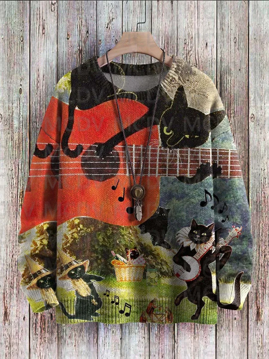 Frida Cat Art Pattern Print Casual Knit Pullover Sweatshirt Men's For Women's Pullover