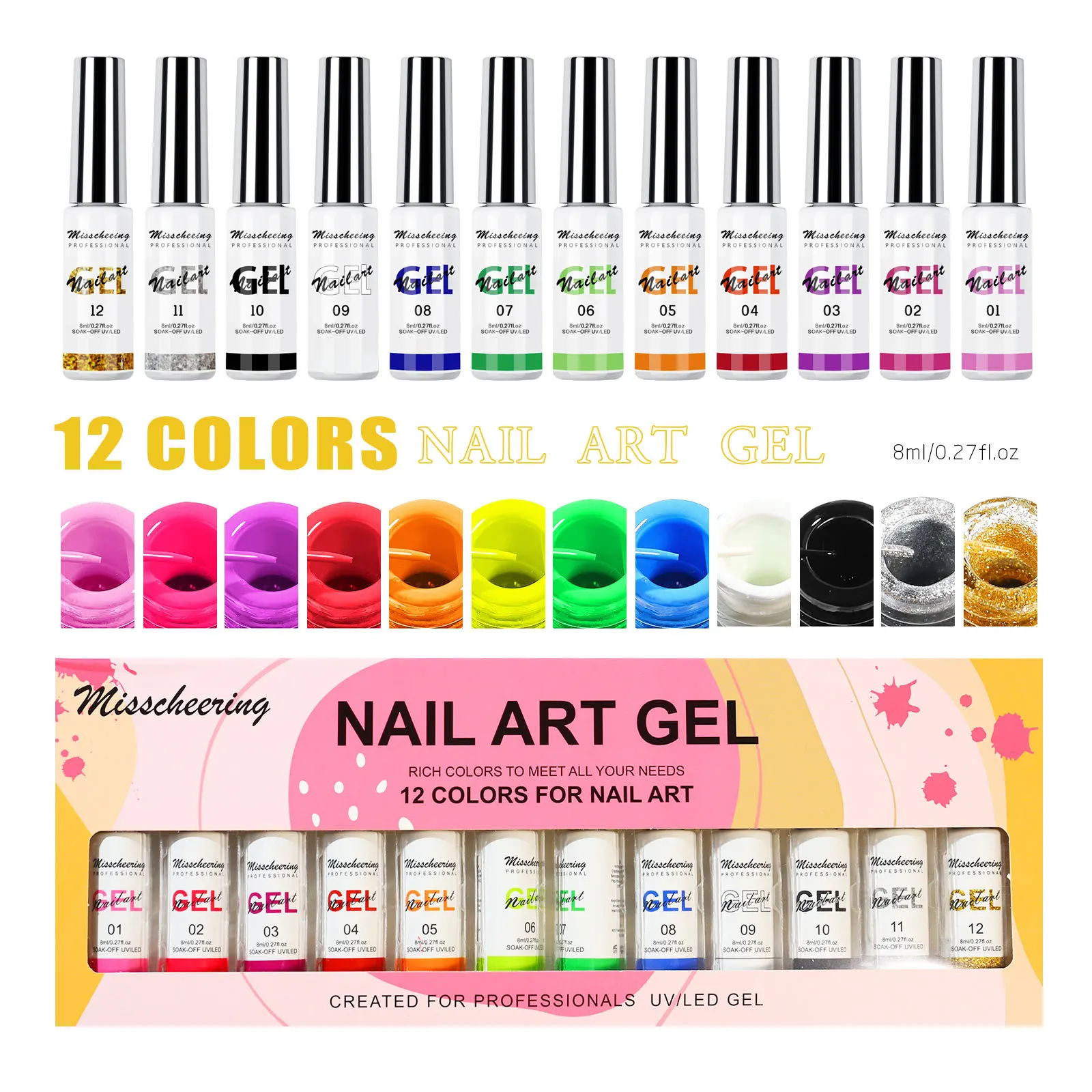 12Pcs Line Gel Nail Polish Set Semi Permanent UV Gel for DIY Painting Drawing Manicure Varnish Nail Art Liner Gel Brushed Glue