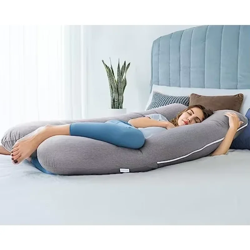 Almohadas para dormir Almohada de maternidad de cuerpo completo en forma de U gris con funda extraíble