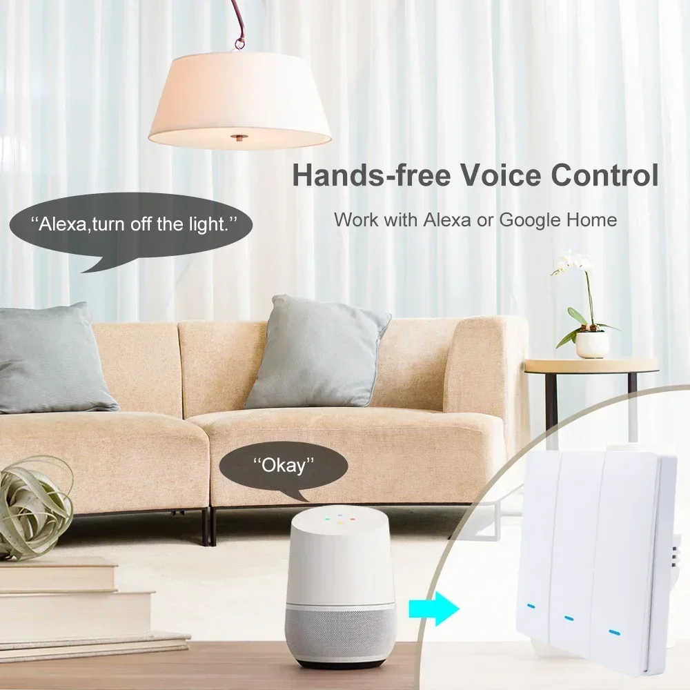 

Умный настенный светильник Wi-Fi, кнопка 2, 3-полосный Tuya Led, стандартный переключатель из Кореи, ЕС, без нейтрального таймера, 240 В, с дистанционным управлением