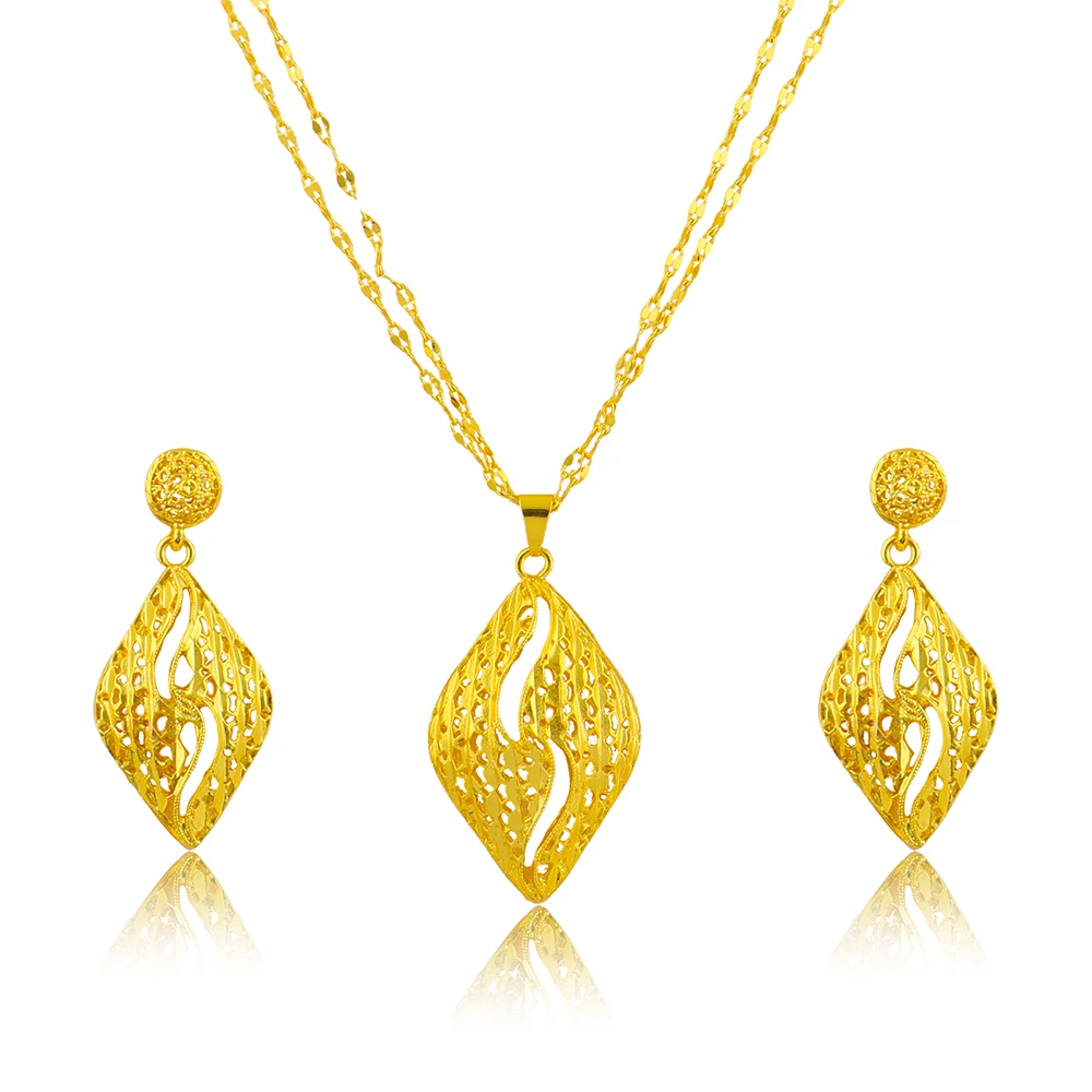 YM Ensemble de bijoux couleur or 24K, collier et boucles d'oreilles à géométrie déformée, dubaï, inde, afrique, cadeau de mariée nigérian 3
