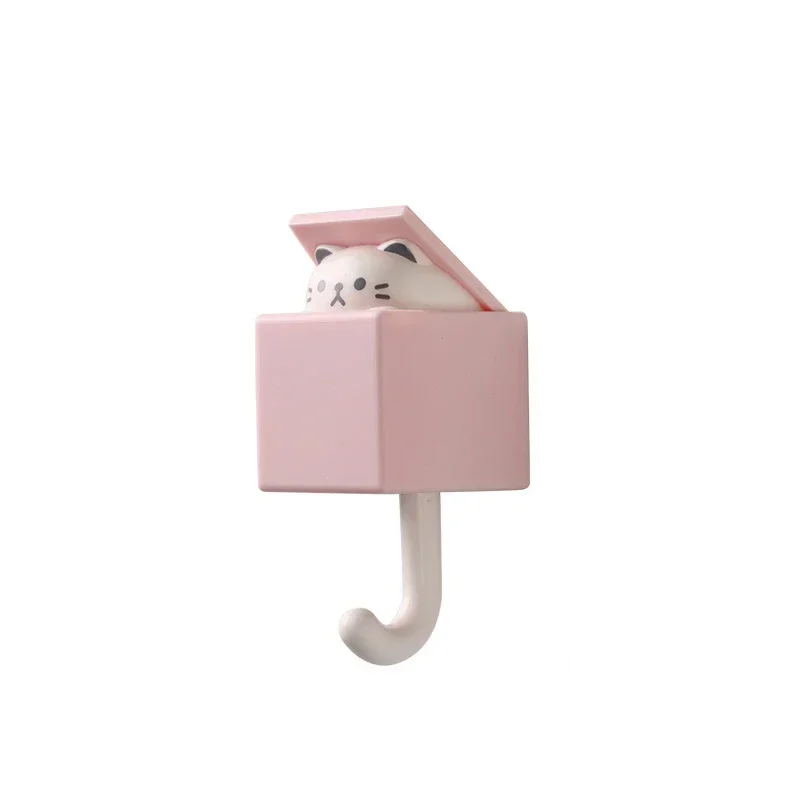 Cartoon Cat Hook Self Adhesive Dormitory Bedroom Door Hangers Hooks Key Umbrella Towel Cap Coat Rack Wall Animal Decoration Rack