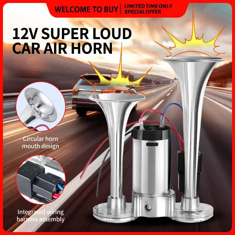 

Двухтрубное реле воздушного звукового сигнала с электрическим насосом, 12 В, один ультразвуковой встроенный автомобильный звуковой динамик