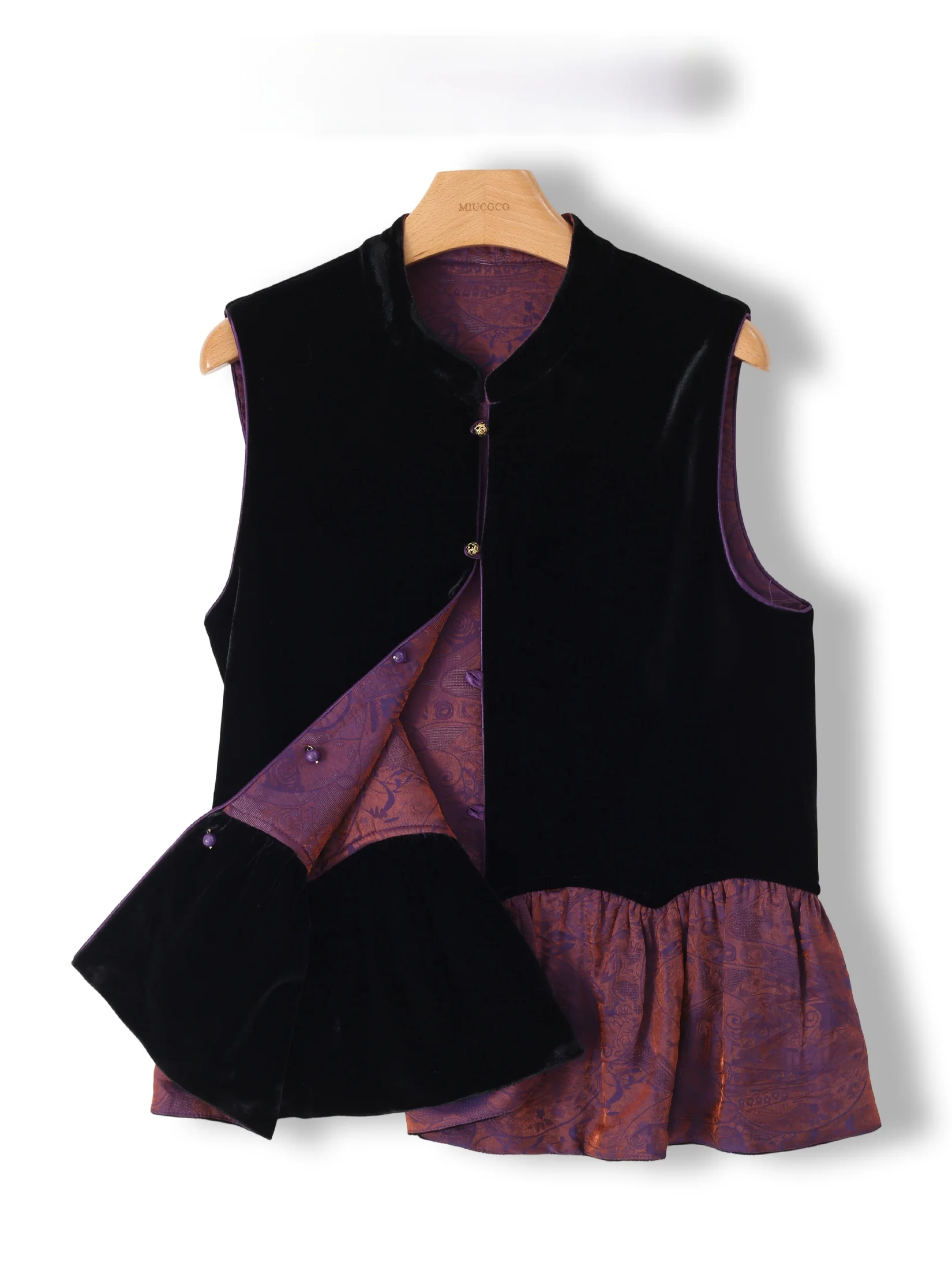 

New Chinese Style Patchwork Sleeveless Velvet Embroidery Women's Vest Fashionable Layering Item Stand Collar Regular Length