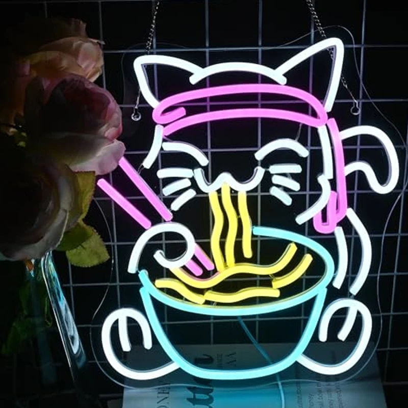 

Fortune Cat Ramen Neon Signs Custom Restaurant Wall Decor 5/12V USB For Noodle Shop Wall Art Decor Adjustable Light Neon Sign