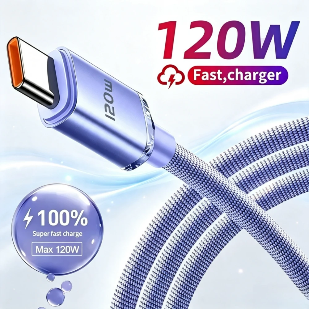 120W USB to Type C Fast Charging Cable QC3.0 USB PD High Speed Mobile Phone Data Transfer Charger Wire For Samsung Xiaomi Huawei
