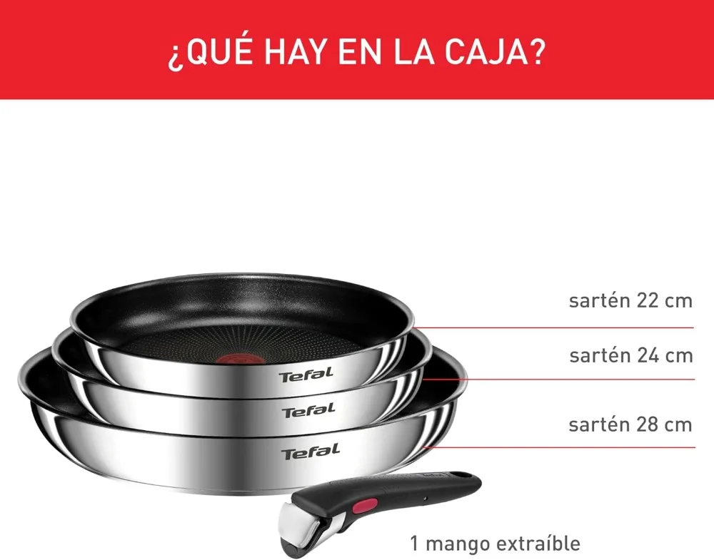 تيفال إنجينيو إيموشن - Juego de 3 Sartenes 22/24/28 سم + مانجو إكسترايليبل، Apto induccional، antiadherentes، revestimiento titanio