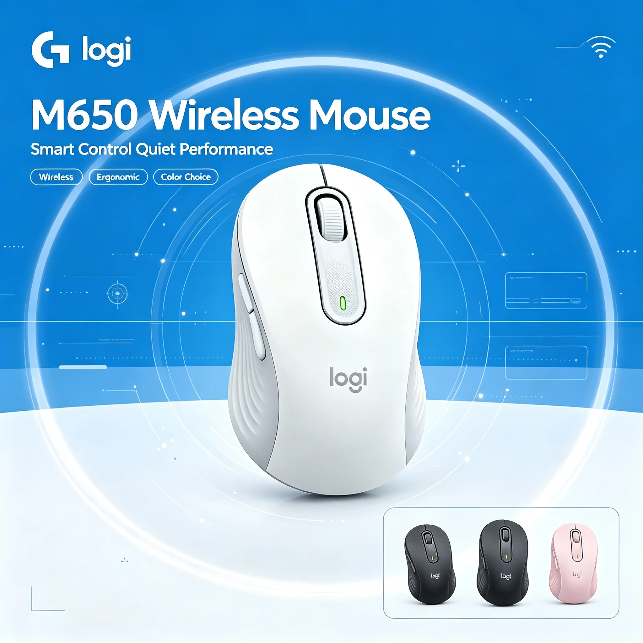 Logitech M650 Wireless Office Mouse Smooth Scrolling Quiet Click Long‑Lasting Battery For Laptop