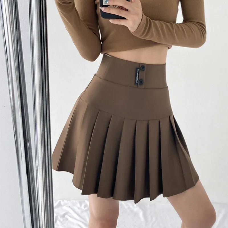 

Skirts for Women Pleat Womens Skirt High Waist Clothing Flare Pleated Suit with Brown New in Quality Aesthetic Stylish Luxury V