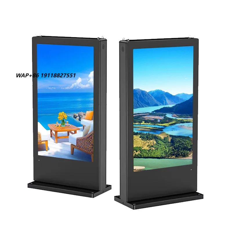 High Brightness 65 75 Inch Waterproof Outdoor LCD Kiosk Video Advertising Player for Airport/Subway Wayfinding IP65 Rated
