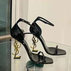 High quality new letter and black super-high heels with a thin heel with a line strap fashion sandal lady