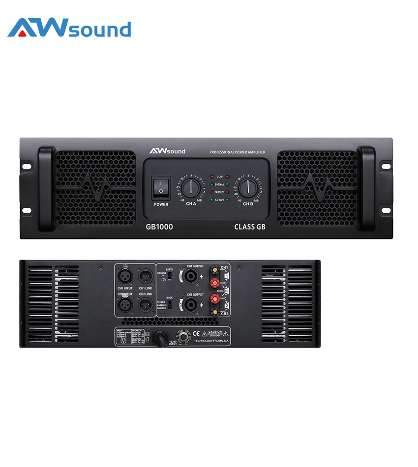 2025 NEW GB1000 Pro Audio Amplifier 3U Rack Class H 2x1000W Dual Channel Power Amp Power Amplifier