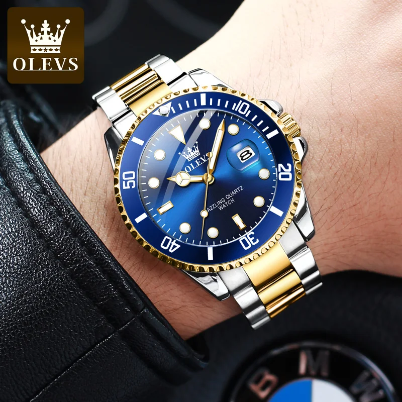 OLEVS Quartz Watch for Men Diver Green Waterproof Waterproof Wristwatch Luminous Calendar Quartz Men Luxury Watch Original 5885