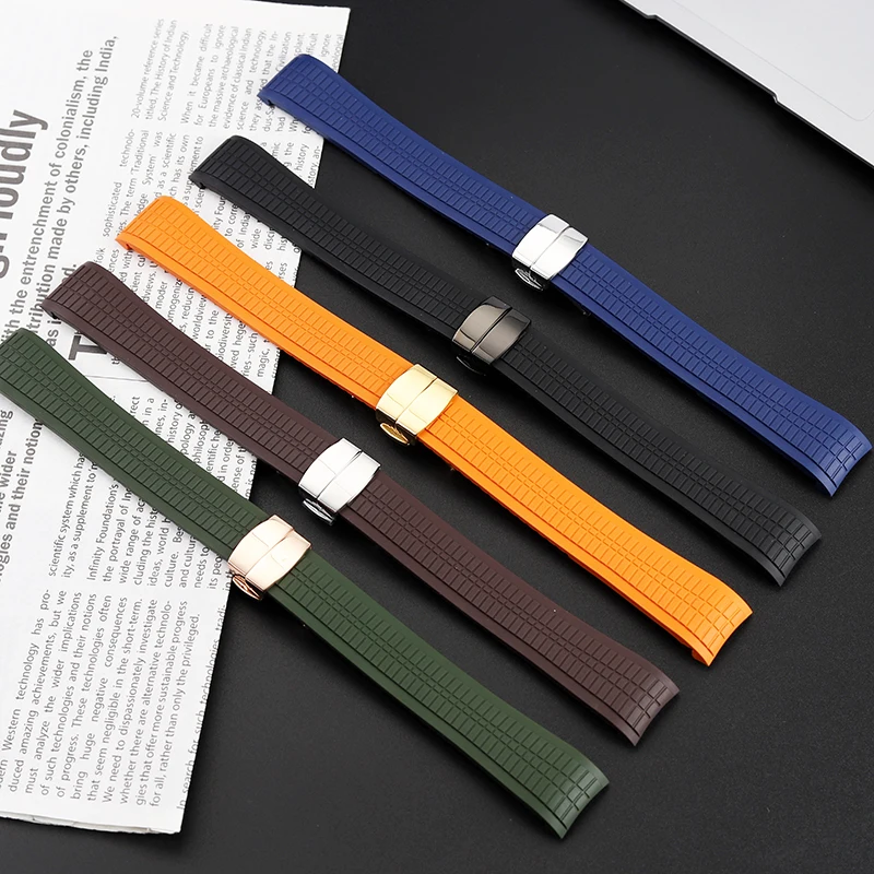 For PATEK PHILIPPE AQUANAUT Series 5167A 5164R FKM Sports Watchband Men's Diving Fluororubber Watch with Curved Mouth 21MM Strap