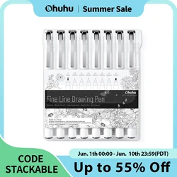 Ohuhu Micro Pen Fineliner Drawing Pens 8 Pack Line Pens Art Colored Pens Fine Point Markers Waterproof Writing Sketching Manga