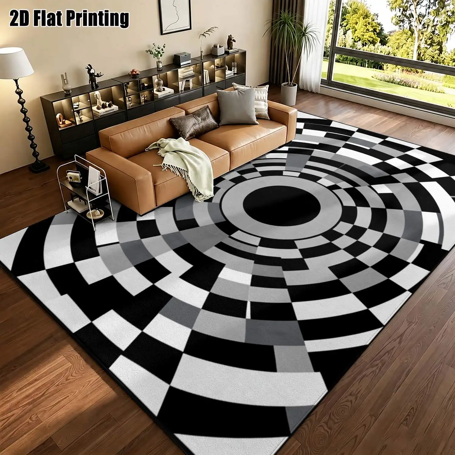 1Pc 2D Printed Black White Abstract Geometric Nordic/Instagram Style Modern Minimalist European Home Decor Carpet, Multi-Size Machine Washable, Suitable for Entrance, Dining, Foyer, Study, Living Room Floor Mat