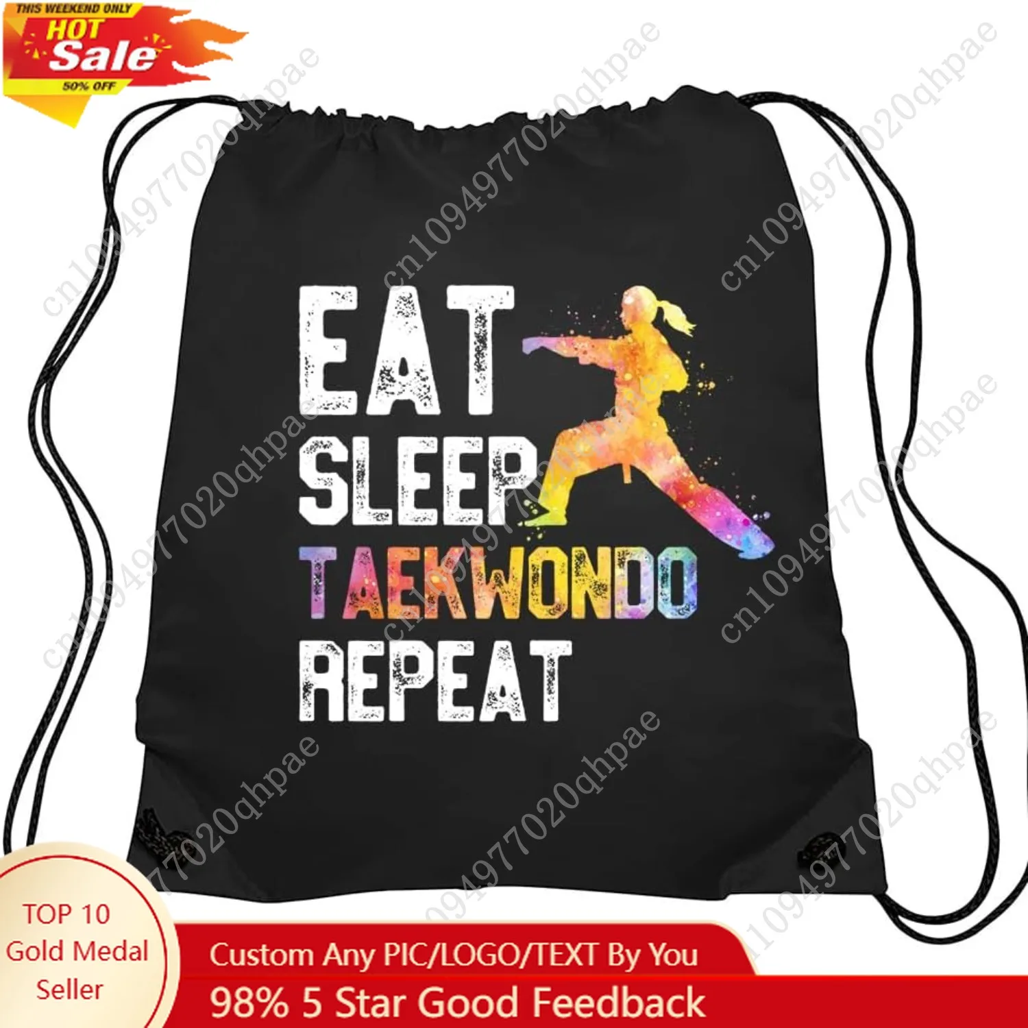 

Haizct Eat Sleep Taekwondo Repeat Taekwondo Drawstring Backpacks, Unisex Drawstring Karate Bags for Gym Shopping Sport, Gifts fo