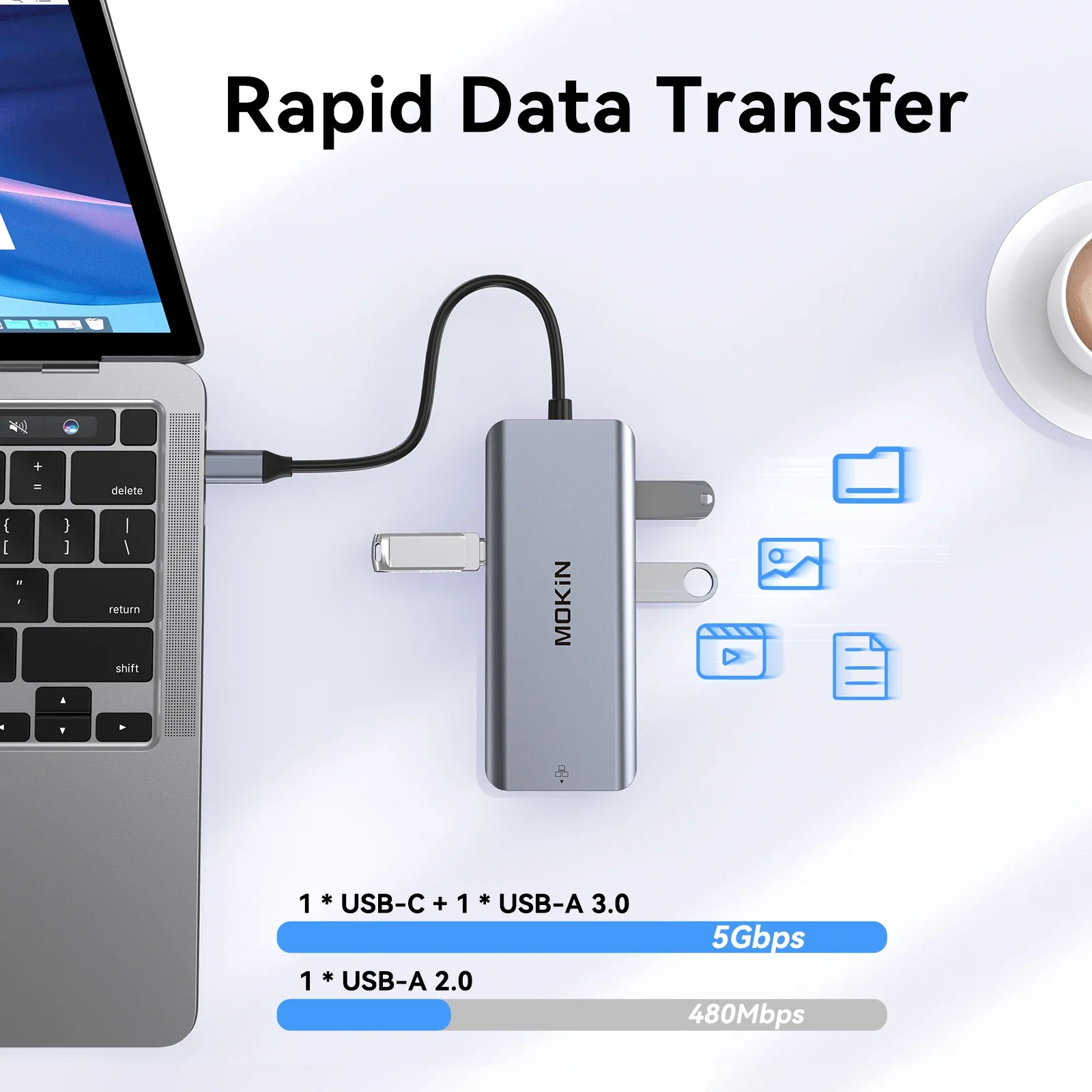 Imagem -04 - Mokan Usb Hub tipo c Divisor Docking Station Hub Adaptador com Duplo Hdmi Usb3.0 Usb2.0 sd tf Rj45 Pd3.0 para Macbook ar Ipad Pro