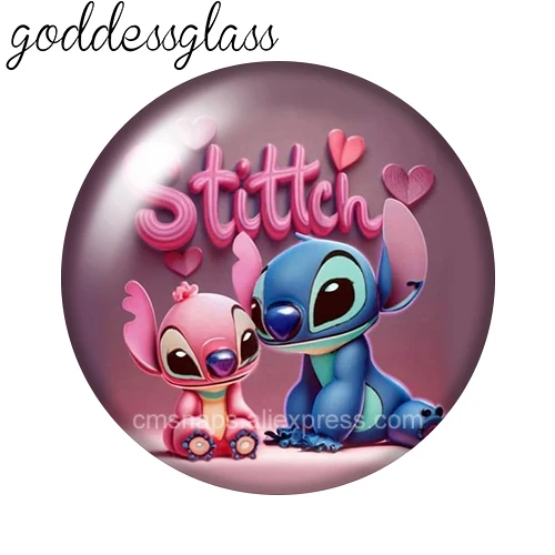 Disney Love Cute Stitch hearts flowers 10pcs Round photo 12mm/18mm snap buttons for 12mm/18mm snap bracelets DIY jewelry