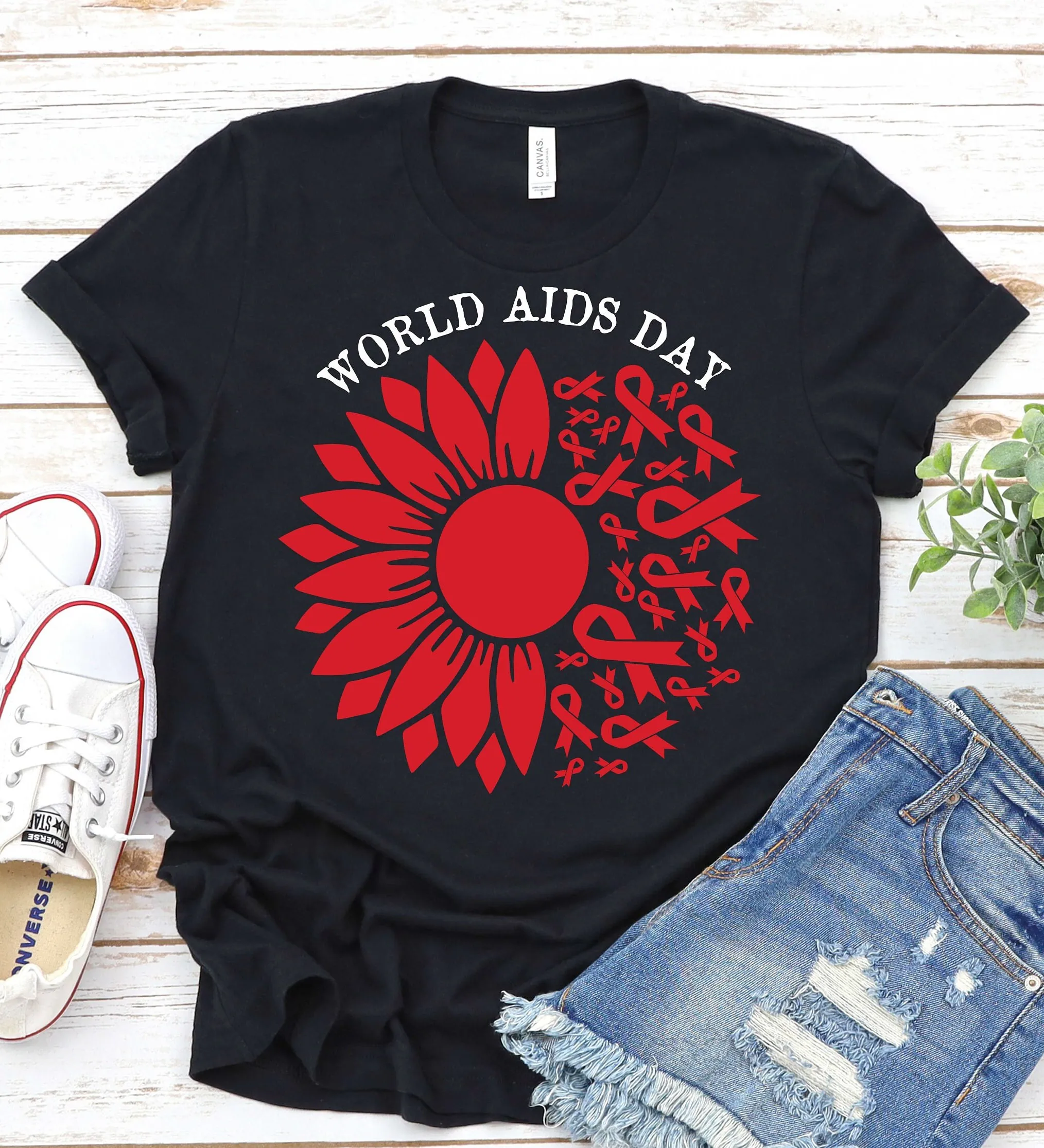 Camiseta del Día Mundial del Sida para la concienciación sobre el virus, Cinta Roja, grupo de apoyo, prevención de supervivencia