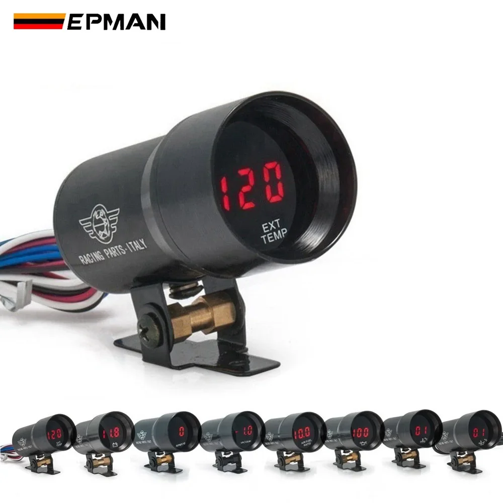 EPMAN 37MM Digital Smoked Lens Exhaust Gas Temperature EGT Gauge RPM AFR Boost Oil Press Oil/Water Temp Volt Vacuum Gauge Meter