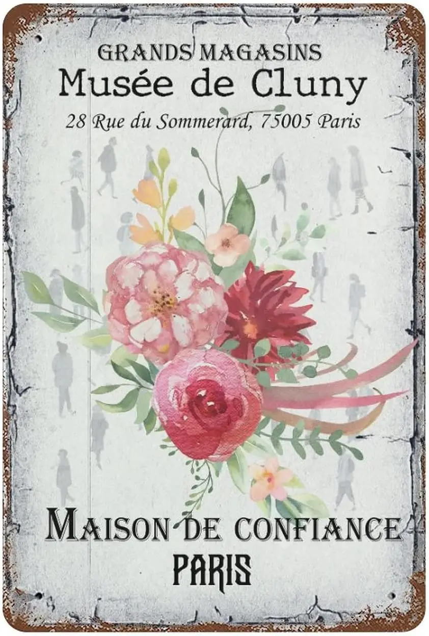 Metal Signs French Shabby Chic Flower Bouquet Vintage Metal Tin Signs Retro Garage Signs Men Wall Decorations, Rose Flowers sign