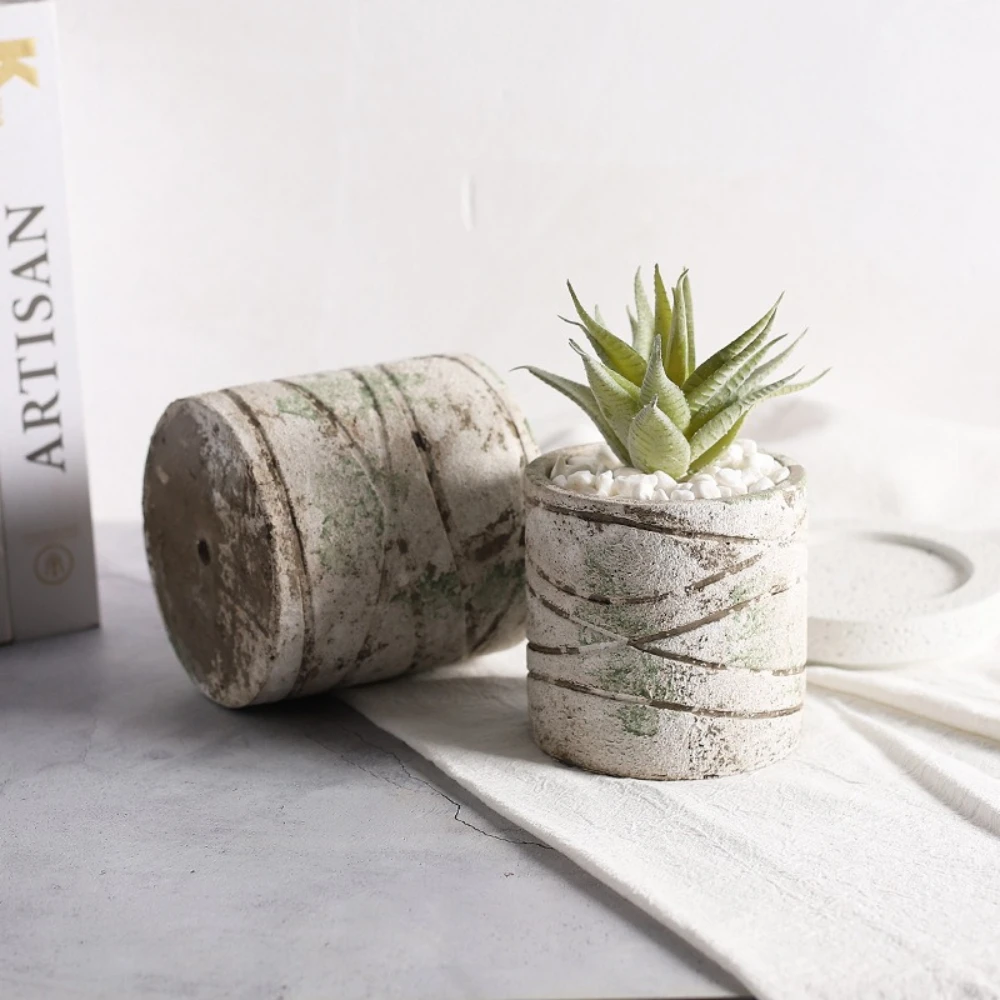 Simple Cement Flowerpot Home Decoration Cement Desktop Flowerpot Moss Coarse Pottery Succulents Planting Pot Propagation Station
