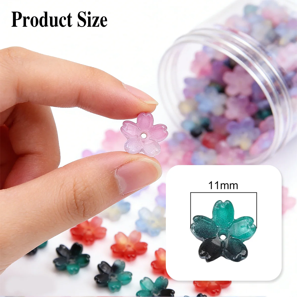 11mm Gradient Cherry Blossom Glass Beads - 1mm Hole, 10pcs/Pack for DIY Jewelry, Necklaces, Bracelets & Earrings