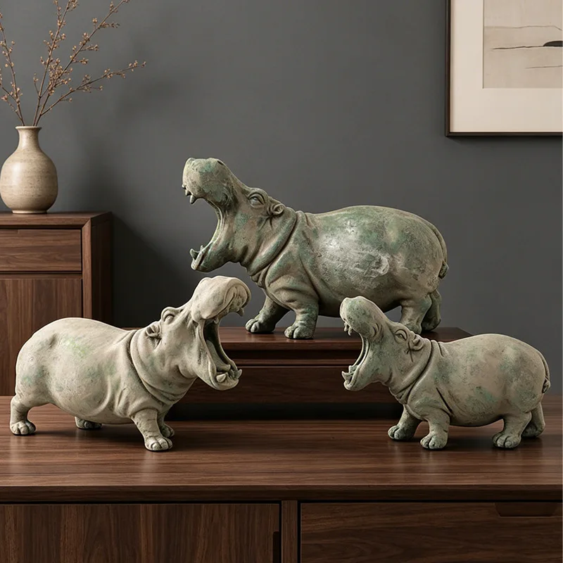 Hippos Figurine Simulated Animal Sculpture Clay Hippo Animal Resin Handicraft Decorative Figurines Home Decoration Accessories