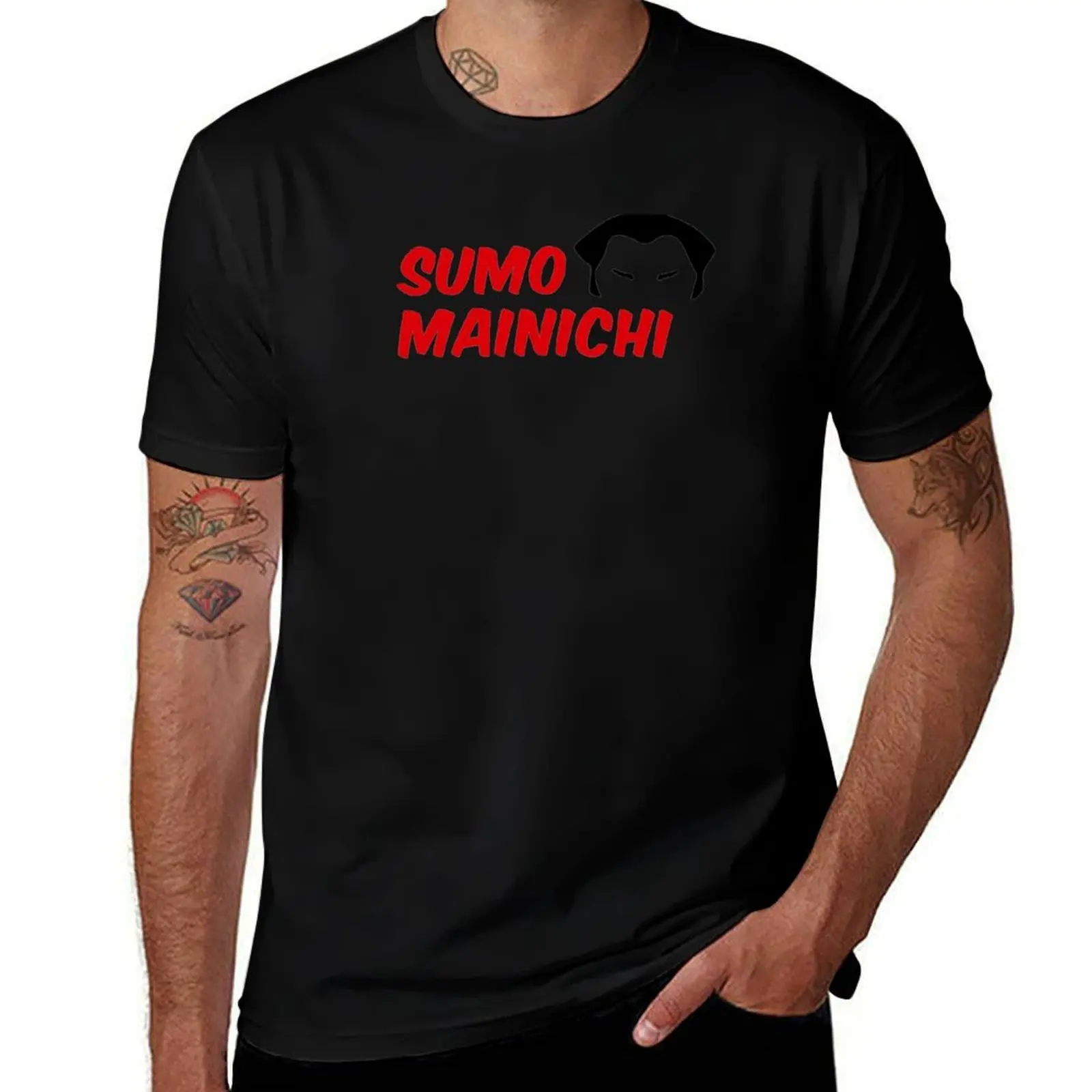 Sumo Mainichi - черная футболка на белом фоне для тренировок, с короткими рукавами