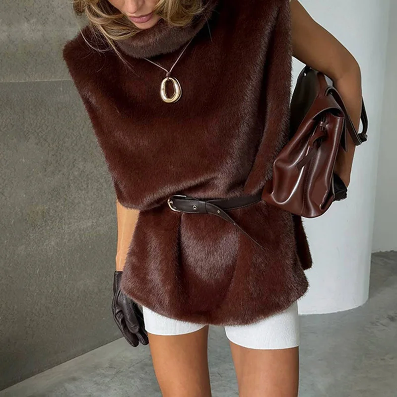 Ticketsx الصلبة المرأة سترة دافئة موضة عالية الرقبة أكمام الصوف سترة علوية خمر أنثى الشارع تخفيف جاكيتات الملابس