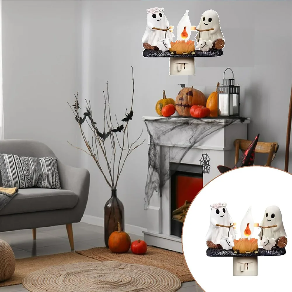 New Fashionable Ghost Campfire Nightlight Ghost Campfire Flickering Plug In Night Light Halloween Ghost Pumpkin Night Light