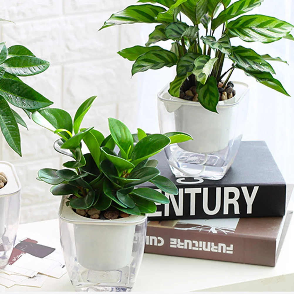 

Transparent Self Watering Herb Plant Pots Indoor Flowerpot Unique Design Lightweight Durable Plastic Planter Square Nursery