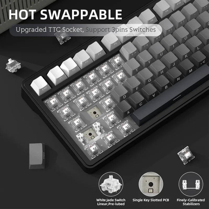 ATTACK SHARK X85 Bluetooth mechanical keyboard, 2.4G tri-mode, RGB Effects,TFT screen, metal knobs,full-key hot-swap, win&mac