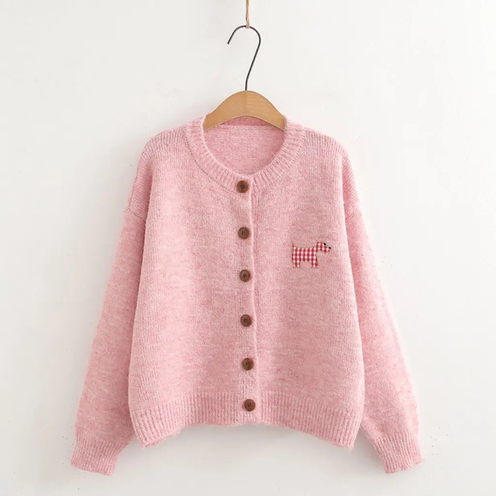 

Sweet Cardigan Sweater Animal Sticker Candy Color Knitwear Coat for Women Autumn Mori Girl Style Multicolor