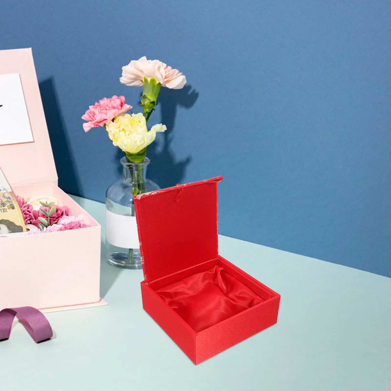 Retro Chinese Inspired Jewelry Organizer Box Sturdy Brocade Covered Storage Case for Necklace Earring Ring Diamond Trinket