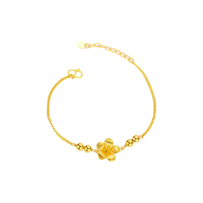 

24K Pure Yellow Gold Color Camellia Flower Small Flower Thin Bracelet Bangle Wedding Birthday Christmas Gifts Jewelry