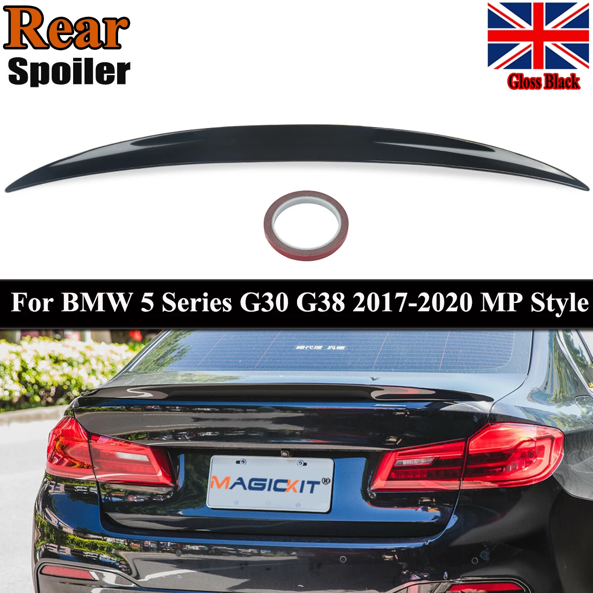 

For BMW G30 530i 540i 2017-2023 MP Style Rear Tail Wings Glossy Black Rear Trunk Spoiler Wing Lip