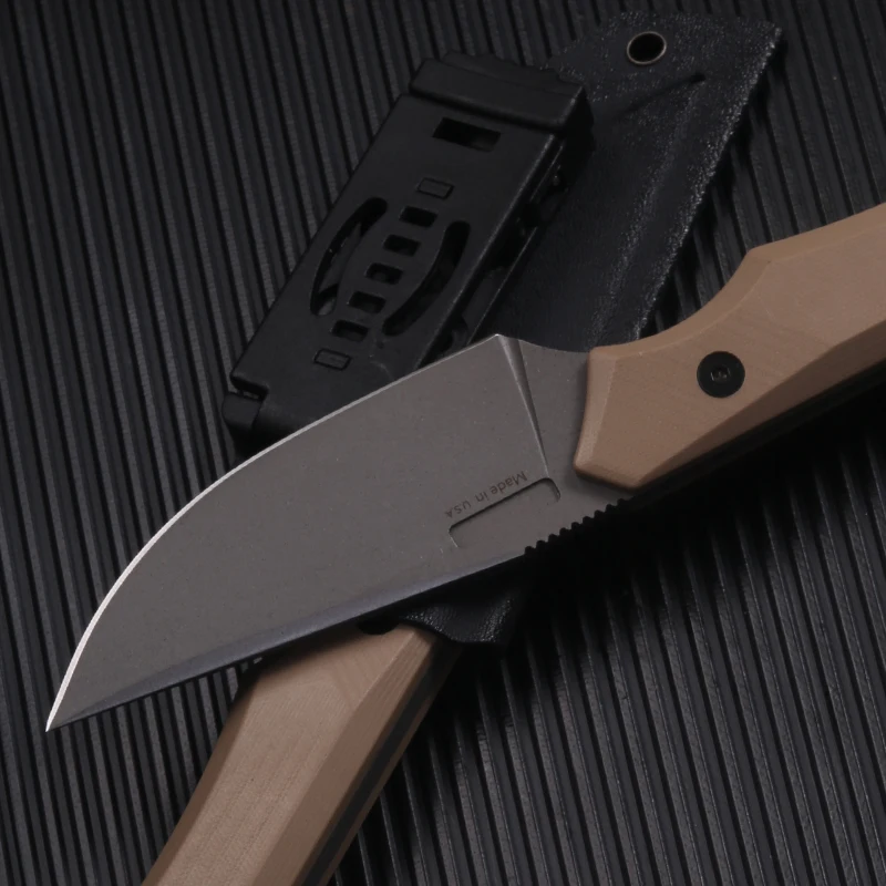 CIVIVI M2 Spare fixed blade knife with Kydex sheath belt clip, tan G10 handle (7.8 cm satin D2)